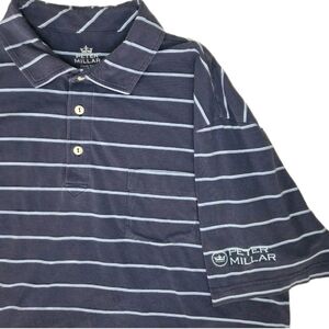 Peter Millar Mens Seaside Wash Polo Shirt Size L Blue Striped Embroidered Crown